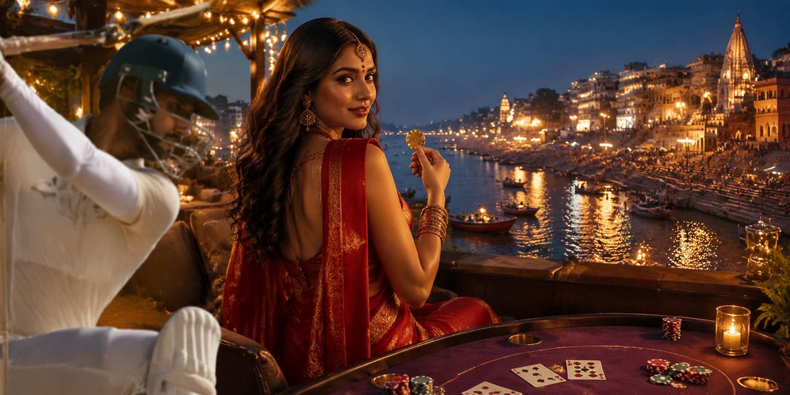 Evening cricket betting scene at Varanasi ghat